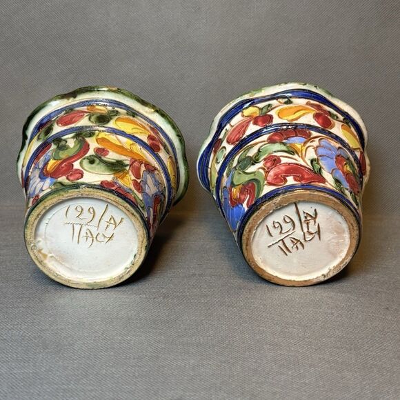 Vintage Italian Hand painted Pottery Planter Floral Etched Ceramic Flower Pot - Picture 4 of 8